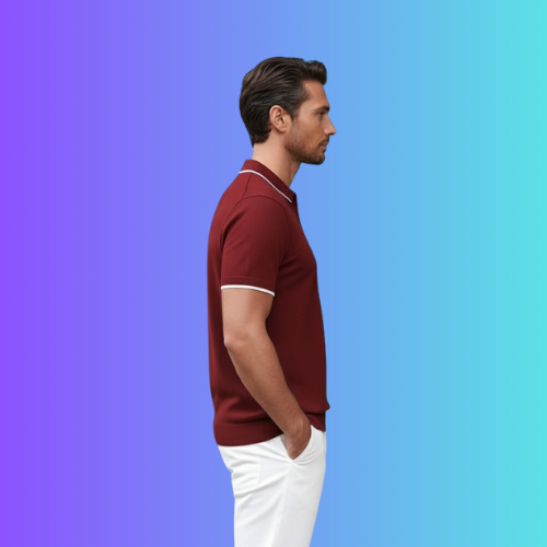 Men's Deep Maroon Zip-Up Polo with White Trim