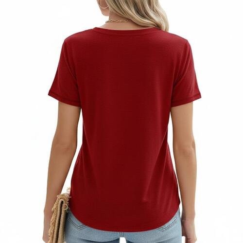 Red V-Neck T-Shirt with Inspirational Print