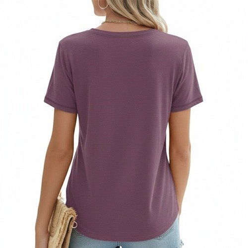 Women's Dusty Purple V-Neck T-Shirt with 'Breathe' Floral Graphic