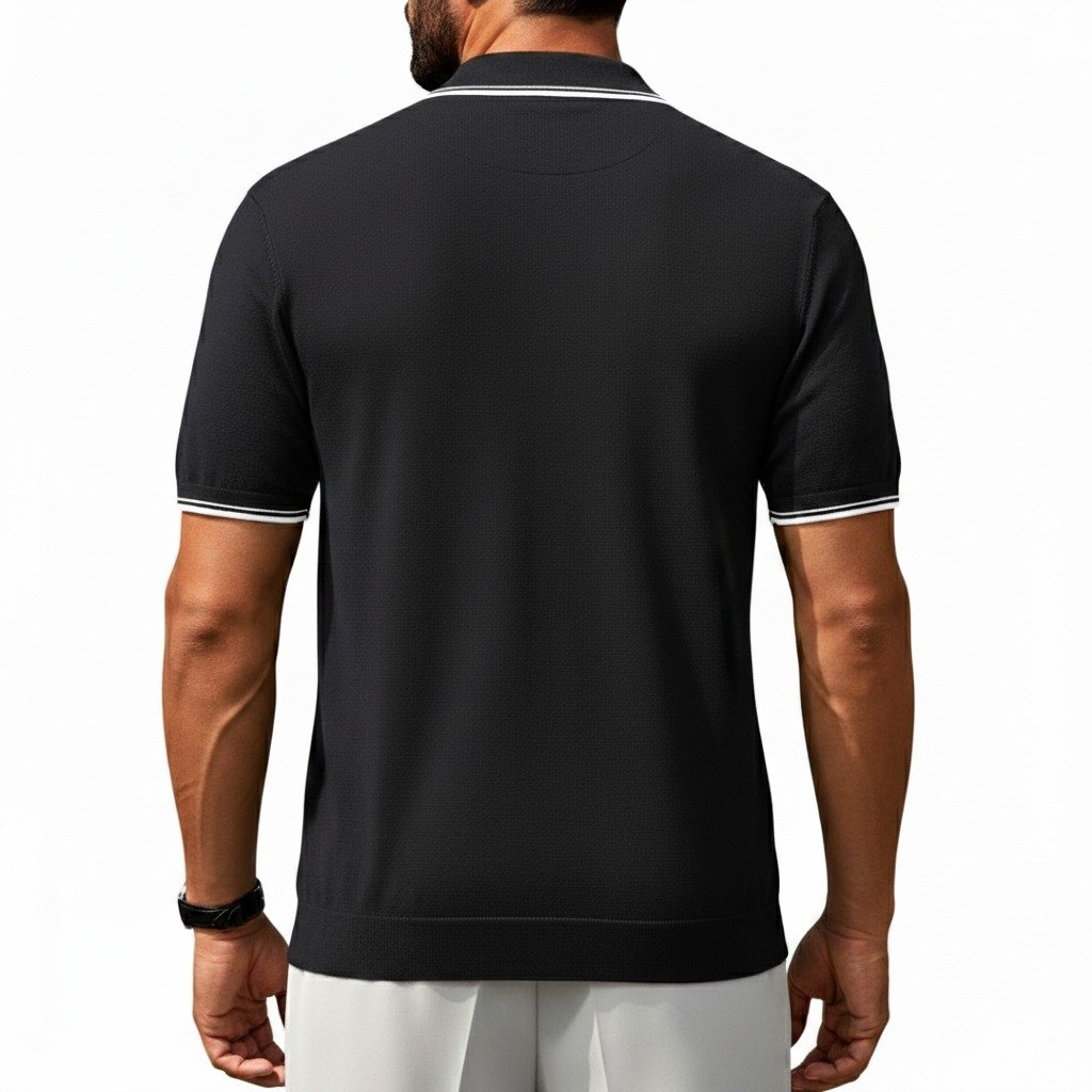 Men’s Black Polo Shirt | White Line Collar & Sleeves | Casual Half Sleeve